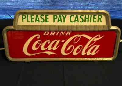 Vintage Coca Cola Lighted Sign - Please Pay Cashier - Coke