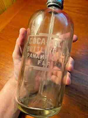Coca Cola 1930s Bottling Co Panama City Florida Glass Seltzer Bottle Etched