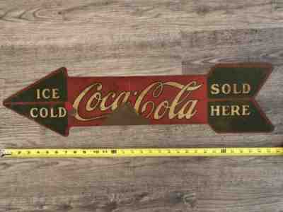 1927 Original Vintage Rare Double Aided Coca Cola Arrow Metal Sign. Not A Repro