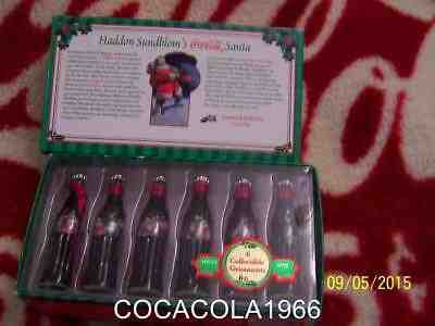 Coke Mini Set Coca Cola Glass Bottles 1931 1936 Santa LTD NIB MINIATURE Ornament