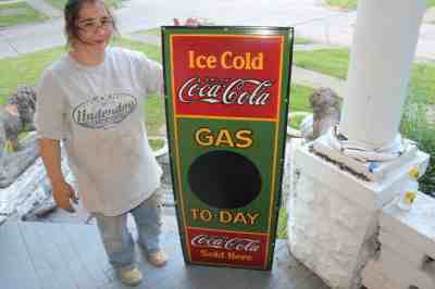 Large Coca Cola Gas To-Day Gas Station Price Soda Pop 53" Porcelain Metal Sign