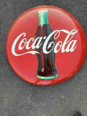 Rare Original Very Large 36” inch  Vintage Coke Button Sign circa