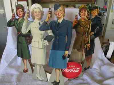 RARE ORIGINAL 1944 COCA COLA SERVICE GIRLS COMPLETE SET W/STAND RARE MILITARY 