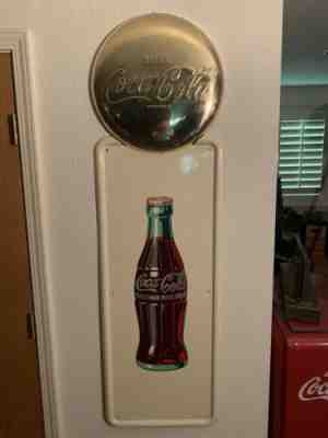 Vintage Coca Cola Brass Button on Pilaster Sign Dated  January 1947