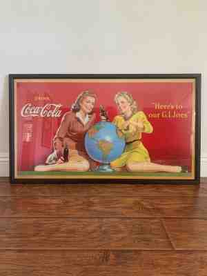 Vintage Coca Cola WW2 Poster Original 1944 Framed 