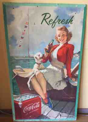 Very Rare 1954 Coca Cola Cardboard Sign Advertising 30" X 50" Hard To Find!