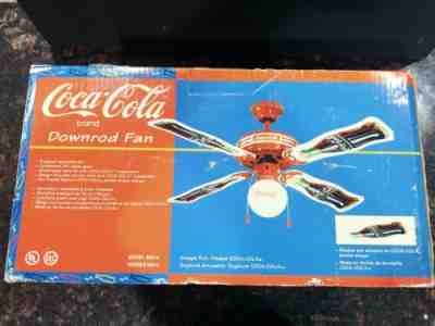 NEW Coca Cola CEILING FAN 44"  Coke Globe Glass Metal Light Rare Downrod Fan HTF