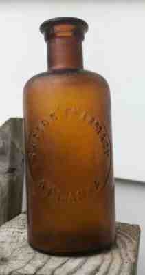 RARE COCA COLA - JACOBS PHARMACY 4 3/4" TALL AMBER MEDICINE BOTTLE ATLANTA, GA