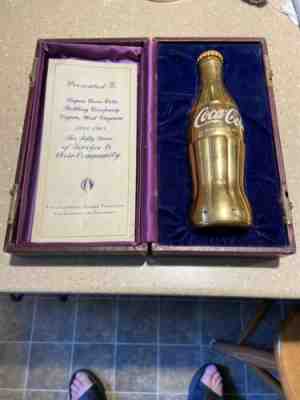 1963 Coca Cola Gold Bottle Presentation Award Fifty Years Service Logan WV Rare