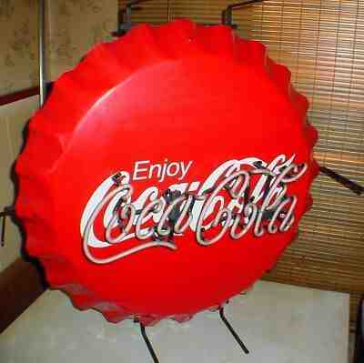 CR095 Vtg Coca Cola Coke Commercial Grade 27" Neon Bottle Cap Aluminum Sign