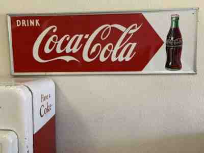 Vintage Early Metal Coca Cola Soda Pop bottle graphic Sign  54” x 18” 1955