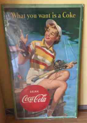 Vintage, 1953 Coca Cola Cardboard Sign, Advertising 29" X 50"