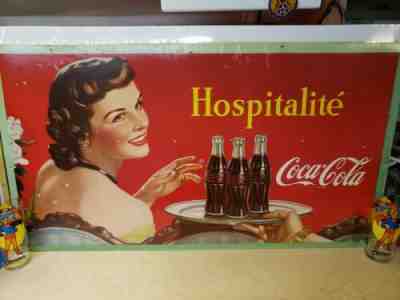 Vintage 1948 Coca Cola Cardboard Sign Post WWII Fountain Diner Old Antique