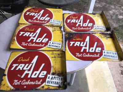 1949 GROUP LOT 5 TRU-AID BEVERAGE  SODA FLANGE SIGNS TRUE BARN FIND 14"x20"