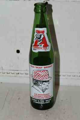 Rare Green Coca Cola Bottle Paul Bear Bryant University Alabama 3rd Shift Rare
