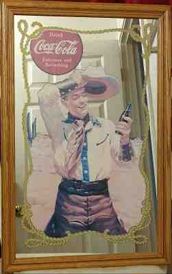 Coca-Cola Mirror Cowboy Drinking Coke 1941 Image Licensed Markatron Item RARE