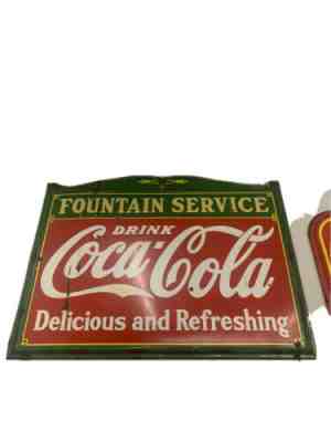 Vintage Original Coca Cola Fountain Service Porcelain Sign 1936 46” By 60”.