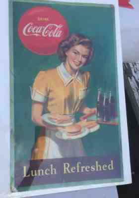 VINTAGE COCA COLA CARDBOARD 1949 Lunch Refreshed Beautiful Waitress