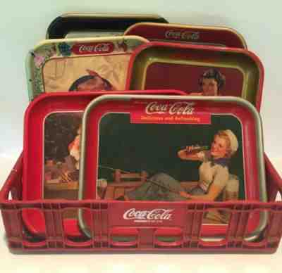 VINTAGE RARE 1940S COCA-COLA SERVING TRAYS TIN LITHO ORIGINALS (6)