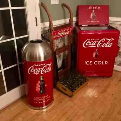 Coca Cola ICE COLD Trash Can SS TOP 34” Tall 14” Wide 14 Gal. Liner