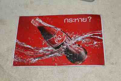 Coca Cola Advertising Sign Vintage 1980s Thailand Thai Writing Red White