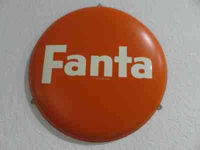 Vintage German Fanta Coca-Cola 16 1/4 in Round Metal Curved Button Sign Germany