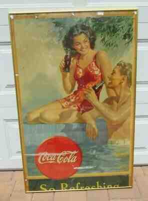 Vintage/Antique 1946 Original Coca-Cola Vertical Cardboard Insert Litho Sign 