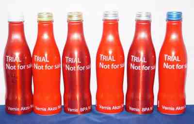6 Aluminium Coca-Cola "TRIAL Not For Sale" Bottles full, France 2014