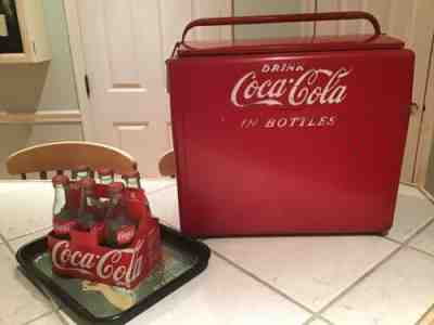 Antique Coca Cola Cavalier Cooler With Inside Tray, 1912 Coca Cola Tray & 6-pack