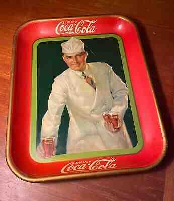 Coca Cola 1927 Soda Jerk Metal Serving Tray American Art Works Coshocton Ohio