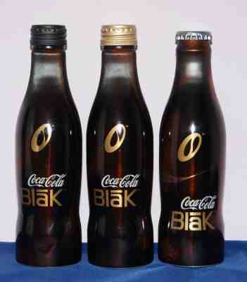 3 Different Coca-Cola Blak aluminium bottles, different closures