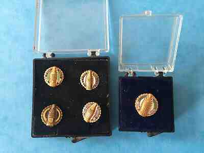 5 x 10K Yellow Gold Coca Cola Pin w/ Ruby (?) 10, 15, 20, 25 & 30 Years Service