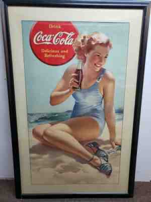 Rare and HTF 1940 Coca Cola Poster - Woman at the beach w/Coke- Niagara Litho.Co