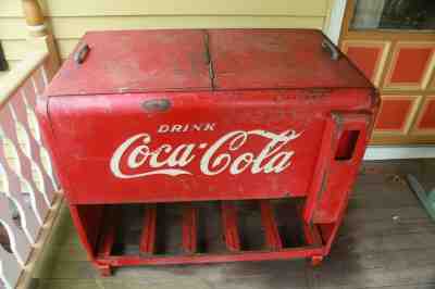 Original 1930s Coca Cola Cooler Ice Chest w Bottle Rack, Opener, Cap Recepticle 