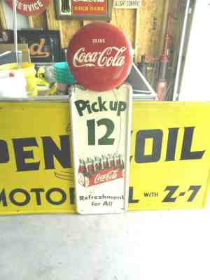 VINTAGE 1954 COKE PILASTER BUTTON SIGN  PICK UP 12 READY TO HANG NEW OLD STOCK