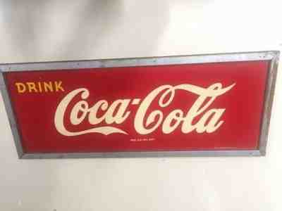 Original Circa 1948 Coca Cola Wood Framed Steel Sign 60x24 Soda Pop Coke