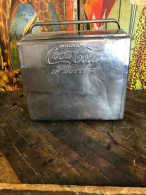 VINTAGE COCA COLA CAVALIER SENIOR STAINLESS STEEL COOLER SIGN SUPER RARE!!!