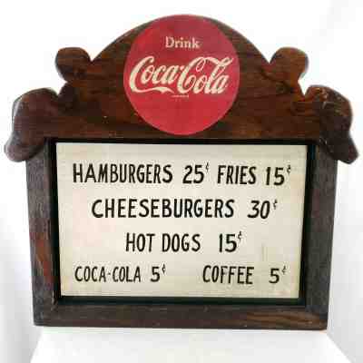 Vintage Coca-Cola Hamburger Wood Sign 21"x24"