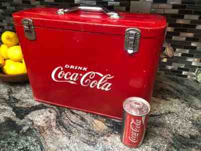 Vintage Red Drink Coca-Cola Airline Suitcase Cooler Original Metal Rare Coke  