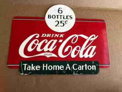 1937 Red & Green 6 Bottles for 25¢ Coca-Cola 2 Sided Sales Rack Advertising Sign