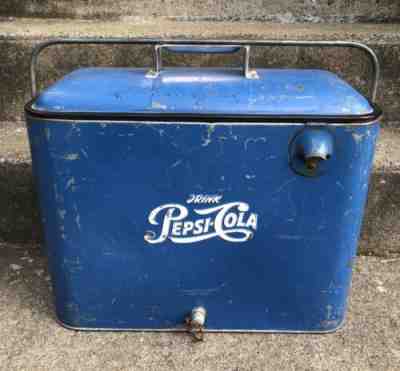 Vintage Blue Pepsi 12 Pack Soda Pop Metal Cooler 1960’s Picnic 