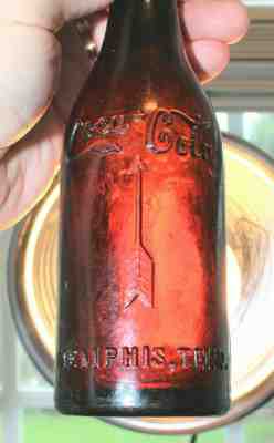 RARE SS. COCA COLA AMBER WITH ARROWS BOTTLE " MEMPHIS,TENN. "  NICE "