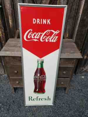 1949 Coca Cola Vertical Sign. Near Mint! 54inx18in. Painted Metal! 