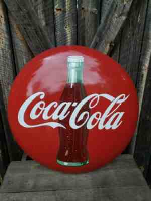 1950s Coca Cola Button Sign. 36in. Porcelain