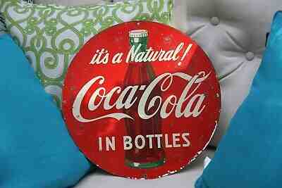 RARE Its a Natural Coke Coca Cola sign tin advertising button general store