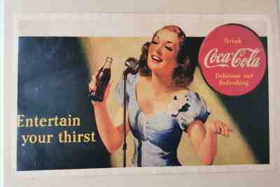 Vintage 1950's Poster Print Lithography Thick Cardboard Coca Cola Entertain Thir