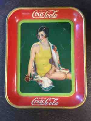 Antique 1929 Coca-Cola Metal Advertising Tray With Pin up Girl