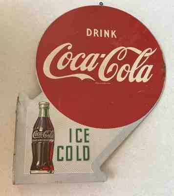 Vintage 1952 Double-Sided Drink Coca Cola Flange Metal Sign Ice Cold - Original!