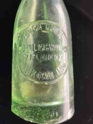 7 Oz Ounce COCA COLA BOTTLING WORKS BOTTLE 1910 Kokomo Indiana RARE!!