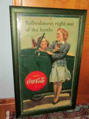 Vintage 1942 Coca Cola Cardboard Sign, Litho,  Advertising
